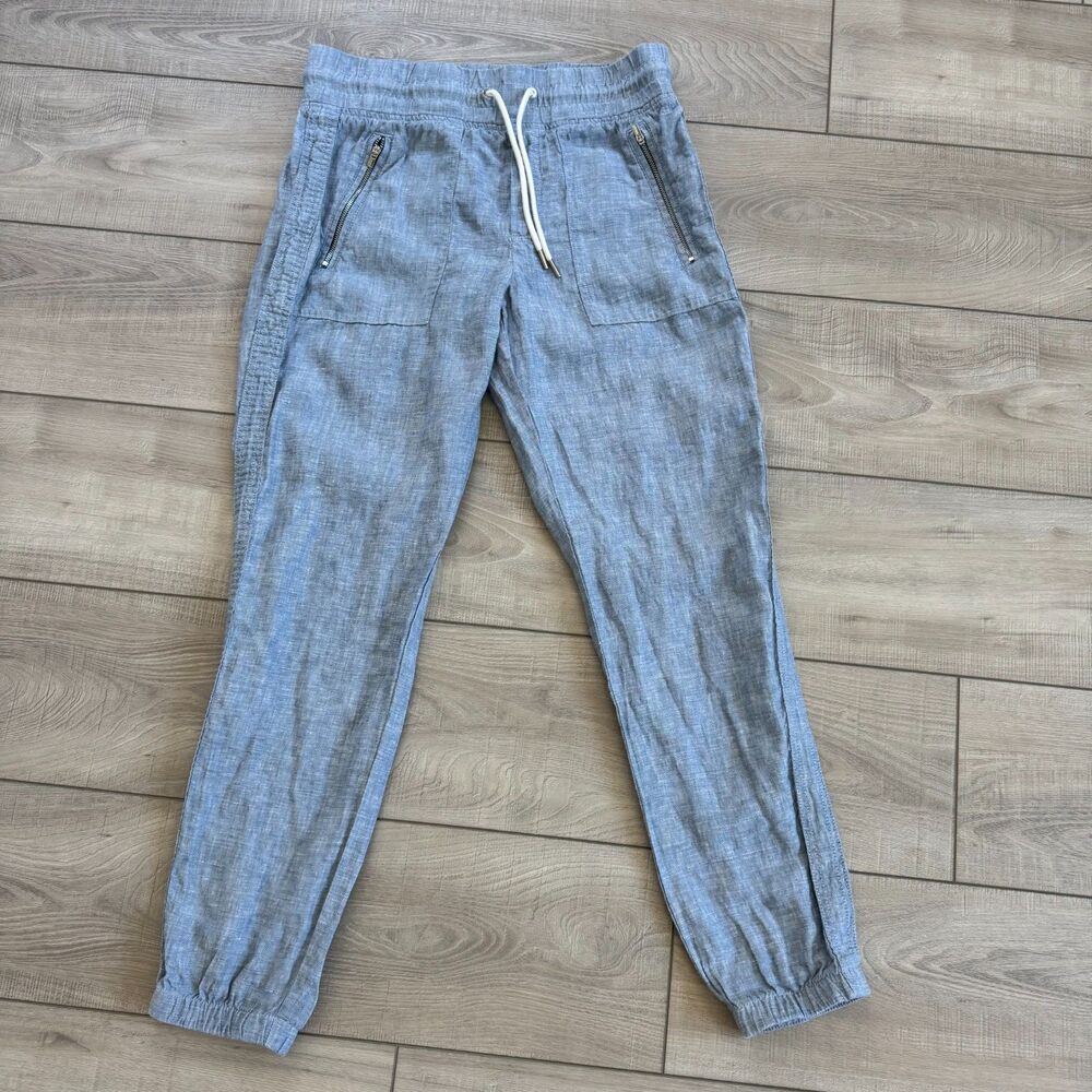 Athleta Women's Pants Light Blue Size 2 Cabo 100% Linen Jogger, drawstring‎